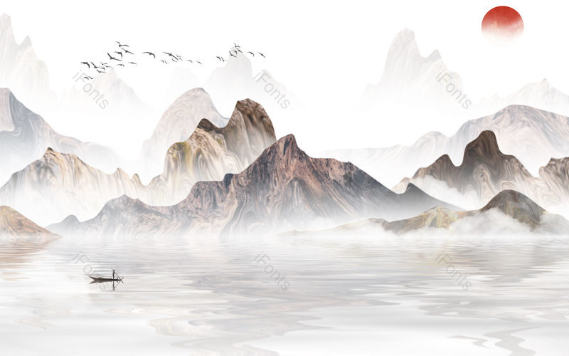中国风复古手绘风景山水插画背景设计,插画/手绘图,插画/手绘图库,插画/手绘图下载,插画/手绘